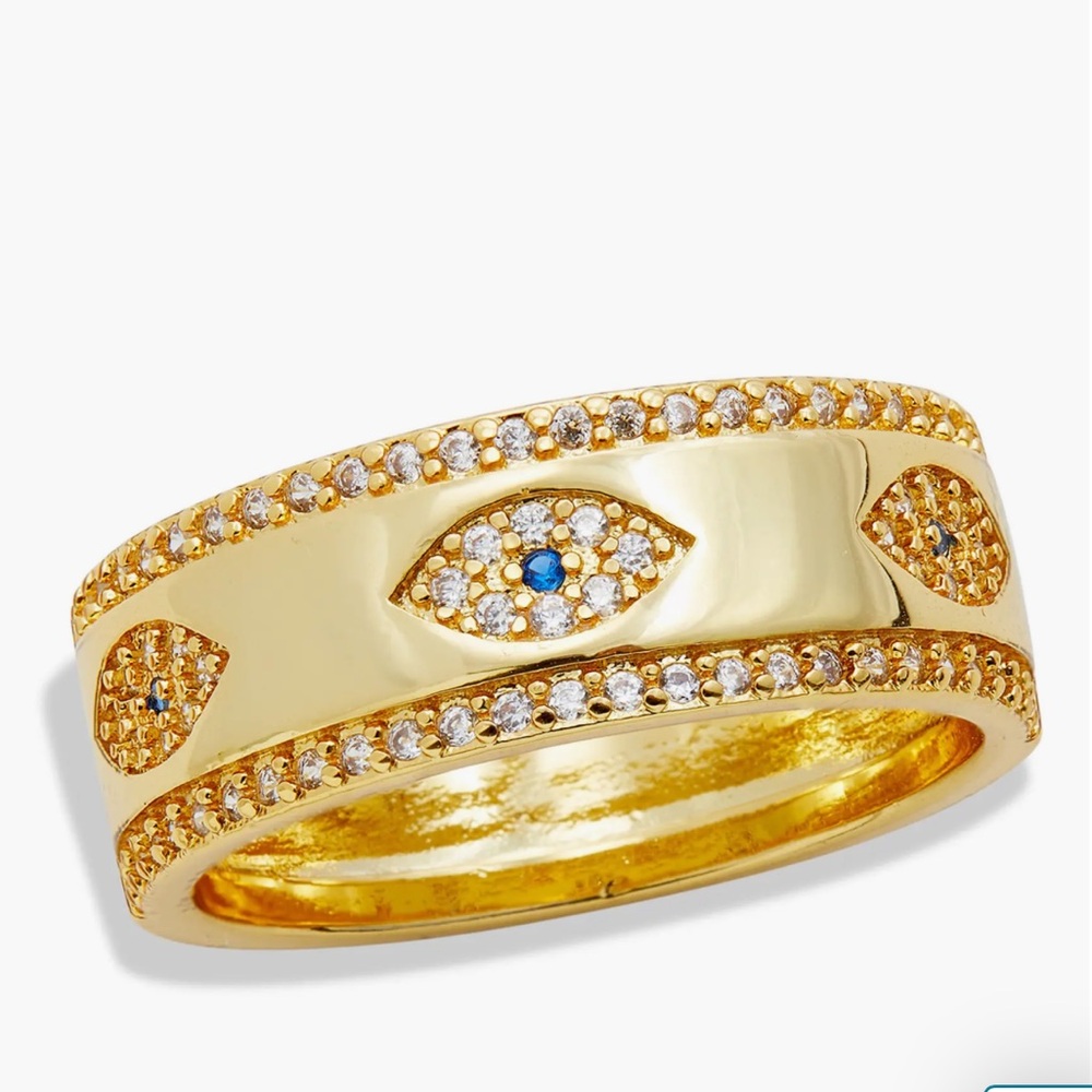SAVVY CIE JEWELS 18K Yellow Gold Plated CZ Evil Eye Band Ring